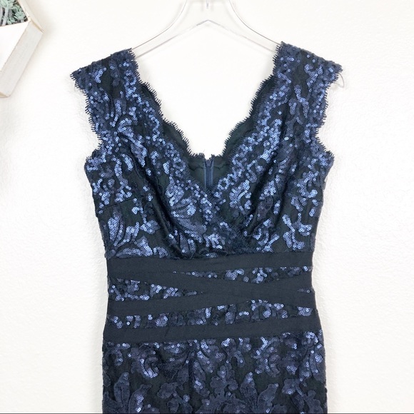 Tadashi shoji paillette sequin lace v-neck dress - Picture 2 of 8